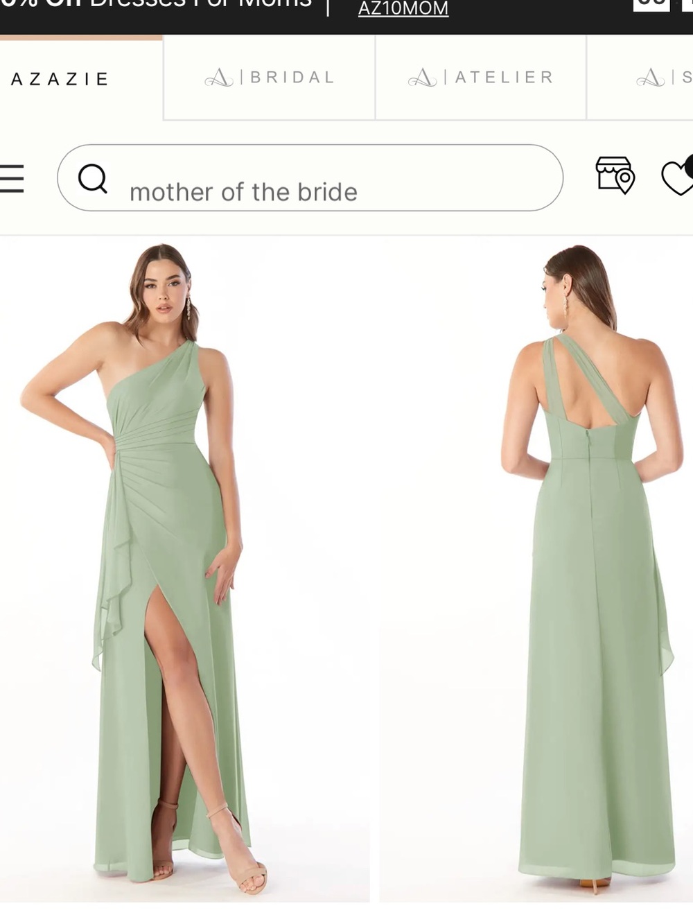 Azazie Dusty Sage One-Shoulder Chiffon Gown